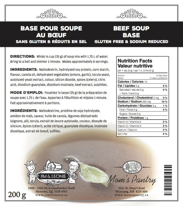 Beef Soup Base (Gluten Free & Sodium Reduced) Mom's Pantry
